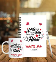 Sevgililer Gününe Özel Ahşap Defter Kalem & Kupa Hediye Seti 6