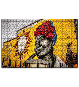 Cakapuzzle Küba Sarı Renkli Duvar ve Puro İçen Kadın Puzzle Yapboz MDF (Ahşap) (120 Parça)