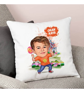 Kişiye Özel Maceraperest Erkek Çocuk Karikatürlü Yastık