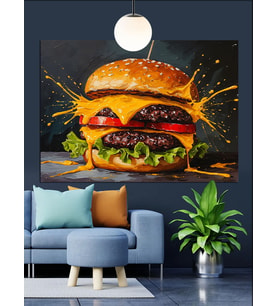 Büyük Peynirli Burger Sandviç Dekoratif Kanvas - Mdf Ahşap Tablo
