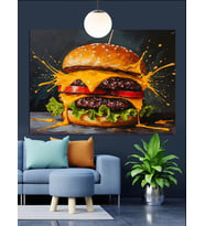 Büyük Peynirli Burger Sandviç Dekoratif Kanvas - Mdf Ahşap Tablo