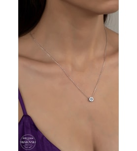 SWAROVSKİ CRYSTAL TEK TAŞ  925 AYAR GÜMÜŞ KOLYE