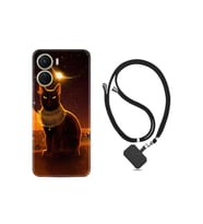 Vivo Y16 Kılıf Ipli Boyun Askılı Desenli Silikon Kraliçe Kedi 1873