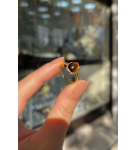 Gümüş 10x8 mm kaplan gözü taşlı altın kaplama yüzük