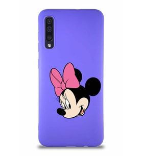 Samsung Galaxy A50S Soft Premier Kapak Minnie Mouse-B Tasarımlı Silikon Kılıf - Mor (Şeffaf)
