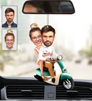 Kişiye Özel Fotoğraflı En Tatlı Motorcu Çift Tasarımlı Karikatür Araba Dikiz Ayna Süsü