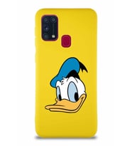 Samsung Galaxy M31 Soft Premier Kapak Donald Duck-B Tasarımlı Silikon Kılıf - Sarı (Şeffaf)