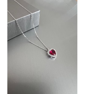 Zeta Jewel 925 Ayar Gümüş Kırmızı Zirkon Taşlı Kalp Kolye - Romantik  Tasarım- Özel Hediye Kutulu