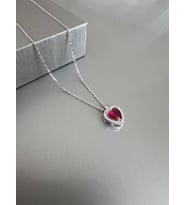 Zeta Jewel 925 Ayar Gümüş Kırmızı Zirkon Taşlı Kalp Kolye - Romantik  Tasarım- Özel Hediye Kutulu