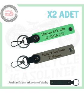 Yolların Sürücülerine Özel İsim Ve Plaka Yazılı x2'li Anahtarlık Hediyelik Set, Kül Gri-F Yeşil-Syh