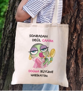 BK Gift Harikayım Tasarımlı Bez Çanta, Baskılı Omuz Çantası, Alışveriş Çantası, Arkadaşa Hediye