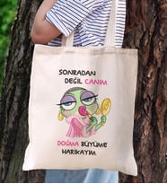 BK Gift Harikayım Tasarımlı Bez Çanta, Baskılı Omuz Çantası, Alışveriş Çantası, Arkadaşa Hediye