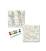 Okul Etkinliği-2'li Tuval Boyama Seti. 20x20 Cm Uv Baskı 6 Akrilik Boya 1 Fırça-model-289