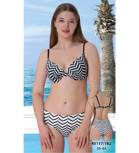 Siyah Beyaz Geometrik Desenli Destekli Bikini Takımı 38