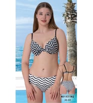 Siyah Beyaz Geometrik Desenli Destekli Bikini Takımı 38