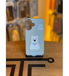 iPhone 16 Uyumlu Özel Tasarım Sevimli Figürlü Deri Dokulu Telefon Kılıfı (Bebek Mavisi)