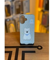iPhone 16 Uyumlu Özel Tasarım Sevimli Figürlü Deri Dokulu Telefon Kılıfı (Bebek Mavisi)