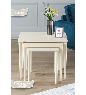 1.sınıf Mdf Ve Lake Boya Krem 3lü Zigon Sehpa Takımı