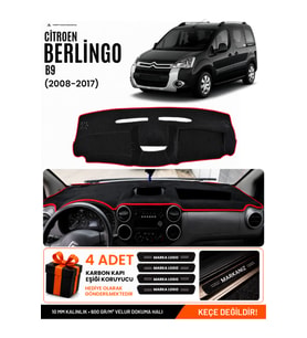 e-biz CITROEN BERLINGO B9 KAPAKSIZ EKRANLI (2008-2017) Uyumlu Torpido Örtüsü - Siyah-Kırmızı - CI012