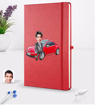 BK Gift Kişiye Özel Plakalı Erkek Volkswagen Beetle Karikatürlü Kırmızı Termo Deri Defter 16x24cm Model 1