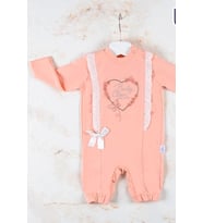 Love Kalp Nakışlı % 100 Pamuk Kız Bebek Tulumu