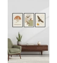 Minimalist Kuş Sanatı 3’lü Ahşap Çerçeveli Tablo Seti
