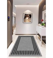 Gri Çerçeveli Kaymaz Tabanlı Makinede Yıkanabilir Halı RV179 - 100 x 160 cm