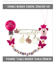 Sahi Aksesuar İsimli Bebek Emzik Zinciri ve Pembe Taşlı Bebek Yaka İğnesi BEZYI030