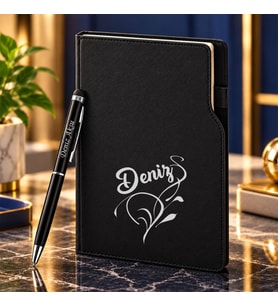 BK Gift Kişiye Özel 374 Termo Deri Tarihli Ajanda & Siyah Touch Pen Tükenmez Kalem-5