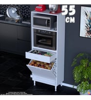 Eliusta Vela 55 cm Fırın Dolabı Açık 2 Raflı Tek Çekmece Sepetli Çok Amaçlı Mutfak Kiler Dolabı 55x163x32 cm