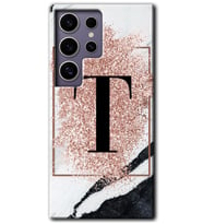 Galaxy S24 Ultra Kılıf HD Desen Baskılı Kılıf - Pembe Mermer Desenli T Harfi