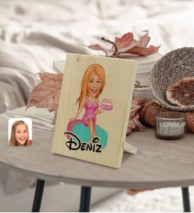 BK Gift Kişiye Özel İsimli Kadın Doğum Günü Karikatürlü Dekoratif Ahşap Çerçeve Model 2