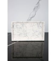 Mermer Desenli Beton Sunum Tabağı Dekoratif Sunumluk Sunum Tepsisi 15x25 Cm (Beyaz Gümüş)