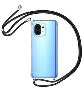 Oppo Reno 5 LiTE Şeffaf Boyun - Omuz Askılı İpli Silikon Kılıf (Siyah)