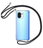 Oppo Reno 5 LiTE Şeffaf Boyun - Omuz Askılı İpli Silikon Kılıf (Siyah)