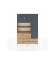 Arges Dolap 9 Raflı 6 Çekmeceli 3 Kapaklı 132x30x195 Çam-Antrasit/Çam