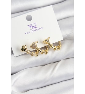 Pirinç Zİrkon Taşlı Kalp Model Gold Renk 3'lü Kadın Küpe 5886 - HPSBYI5020-1410