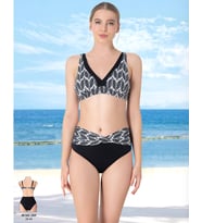 Siyah Beyaz Yaprak Desenli Yüksek Bel Bikini Takımı 38
