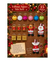 Yeni Yıla Özel 15 Parça Yılbaşı Ağacı Süs Seti 3'LÜ Noel Peluş ve Yılbaşı Aksesuarları Süsleme Seti