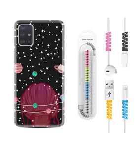 Samsung a71 A72 A73 A7 A9 2018 C7 C9 Kılıf Kablo Koruma Spiral Silikon Space Woman 1311