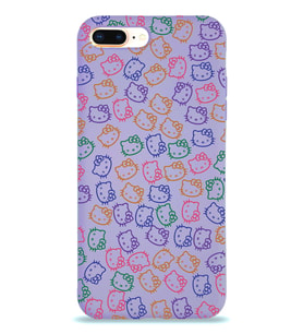 Apple iPhone 7 Plus Uyumlu Lansman Kılıf Hello Kitty Tasarımlı İçi Kadife Kapak-Lila (Şeffaf)