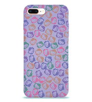 Apple iPhone 7 Plus Uyumlu Lansman Kılıf Hello Kitty Tasarımlı İçi Kadife Kapak-Lila (Şeffaf)