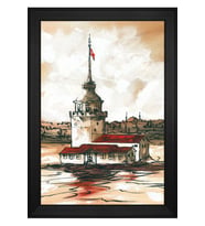Kız Kulesi Motifli Kanvas Tablo 50 x 70 cm Siyah Çerçeve