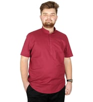 Mode XL Buyuk Beden Erkek Kısa Kol Hakim Yaka 20387 Mürdüm