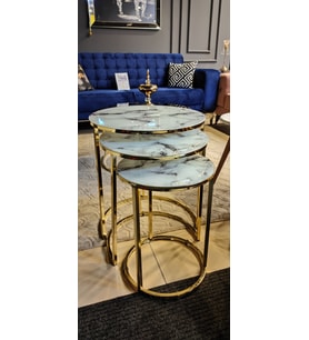 3' Lü Beyaz Mermer Gold Metal Sehpa