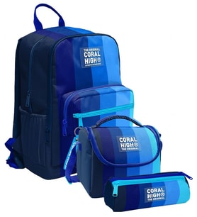 Coral High İlkokul ve Ortaokul Okul Çanta Üçlüsü - Erkek Çocuk, Lacivert Mavi Renk Geçişli Çizgili