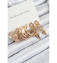 Pirinç Halka Ve Zincir Model Gold Renk Kadın Set Küpe (Altın)