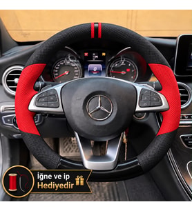 Mercedes GLA Dikme Direksiyon Kılıfı Parlak Siyah Kırmızı Detaylı Kırmızı Çift Yüzük ve Dikiş 2017-2020