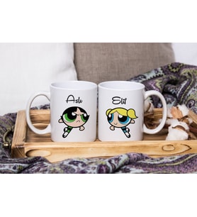Power Puff Girls Tasarımlı İkili Kupa Seti Kişiye Özel