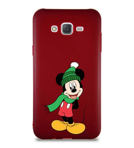 Samsung Galaxy J7 Core Soft Premier Kapak Mickey Mouse-G Tasarımlı Silikon Kılıf - Mürdüm (Şeffaf)